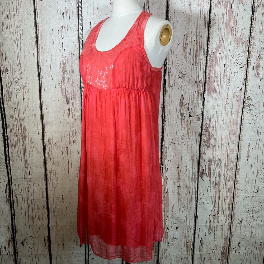 NEW NWT H Trend Made in Italy Silk Layered Floral Sequin Shift Dress Size XS